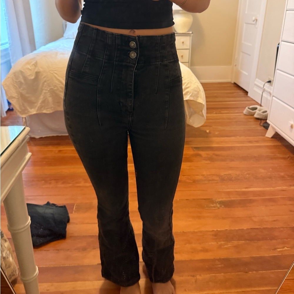 Free People High-Waisted Gray Flare Jeans (size 27)